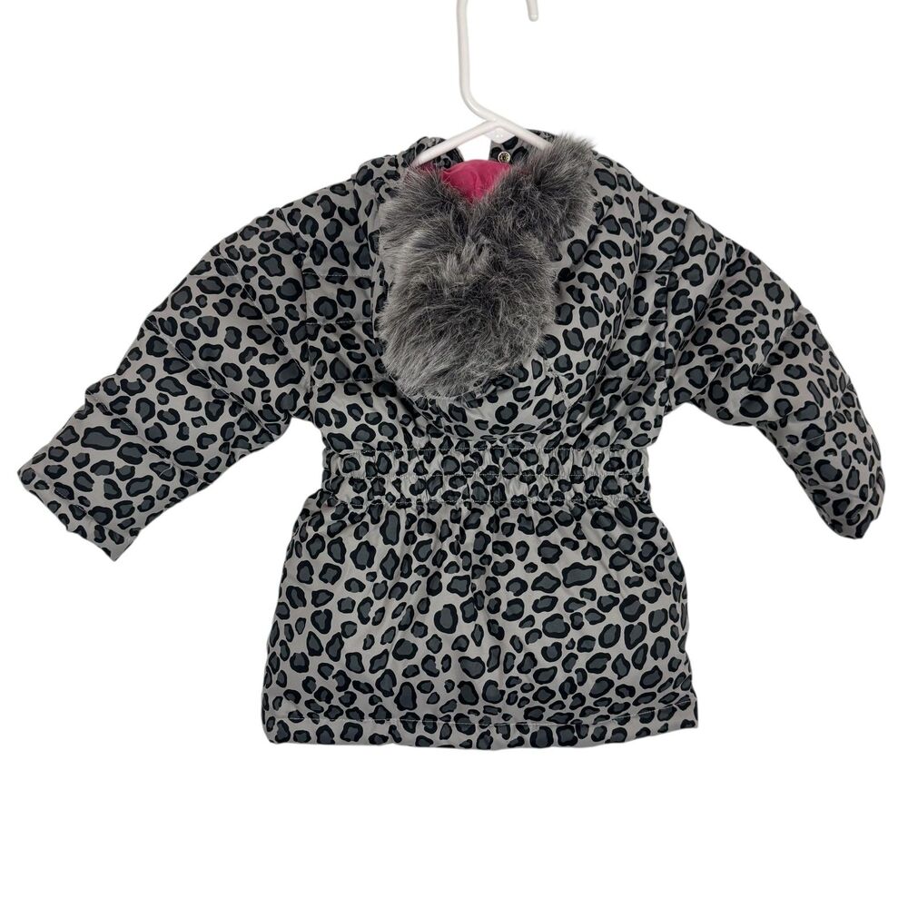 Hanna Andersson Gray Leopard Print Hooded Puffer Coat Girls 18-24 Months - Picture 2 of 4